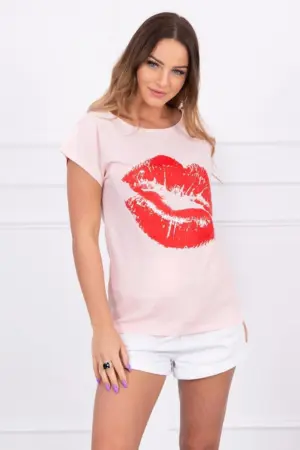 Blouse with lips print powdered pink