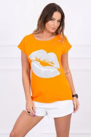 Blouse with lips print orange