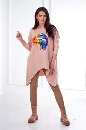 Blouse oversize with rainbow lips print dark powdered pink