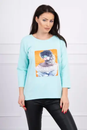 Blouse with graphics 3D, lace mint