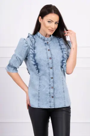 Denim blouse with jabot
