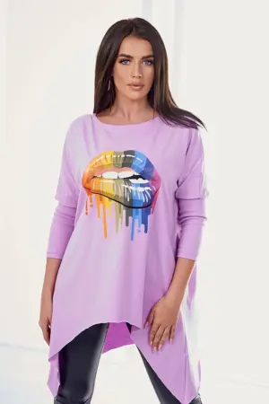 Blouse oversize with rainbow lips print violet