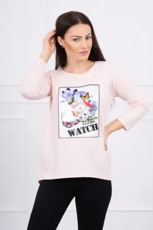 Blouse with graphics 3D Watch powdered pink