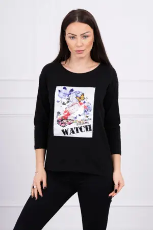Blouse with graphics 3D Watch black