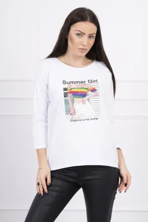 Blouse with print  Summer Girl white