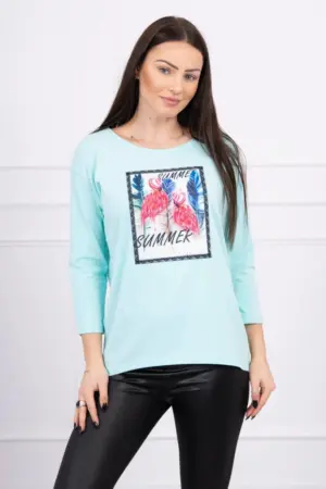 Blouse with flamingo graphics 3D mint