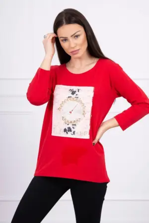 Blouse with graphics 3D with pearls red