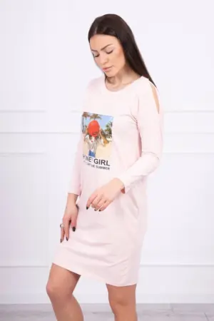 Dress with print Honey girl powdered pink