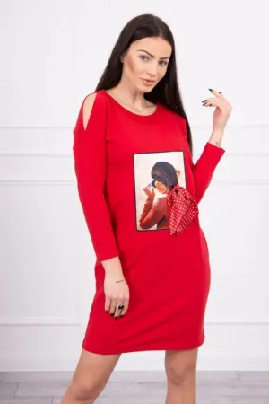 Dress with graphics and bow in polka dots 3D red