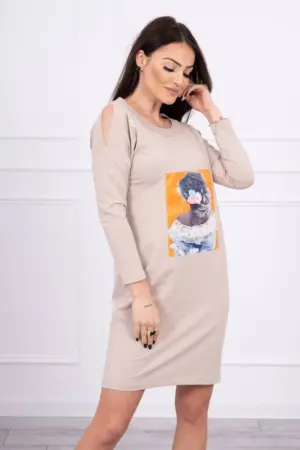 Dress with graphics 3D, lace beige