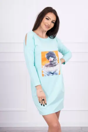 Dress with graphics 3D, lace mint