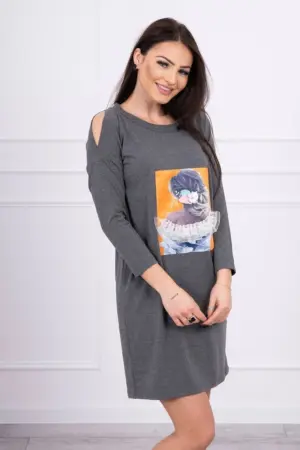 Dress with graphics 3D, lace graphite