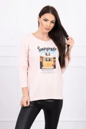 Blouse with print Summer car powdered pink