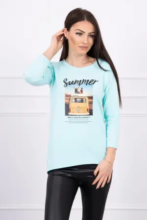 Blouse with print Summer car mint