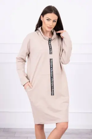 Dress with tie light beige
