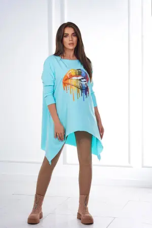 Blouse oversize with rainbow lips print mint