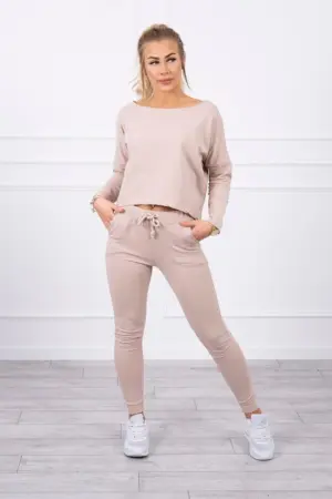 Set with oversized blouse beige