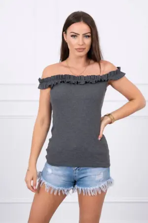 Off-the-shoulder blouse with frills graphite
