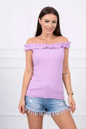 Off-the-shoulder blouse with frills purple