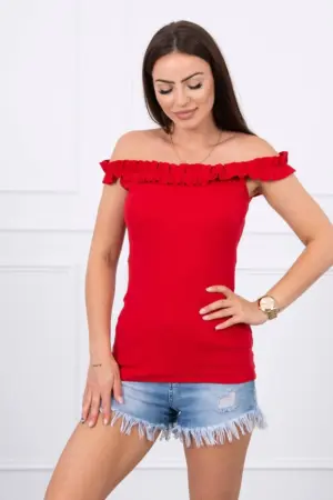 Off-the-shoulder blouse with frills red