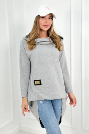 Sweatshirt with long back and hood gray
