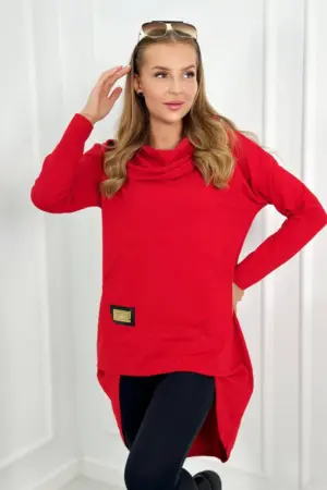 Sweatshirt with long back and hood red