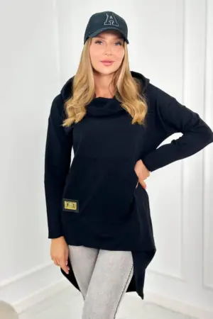 Sweatshirt with long back and hood black