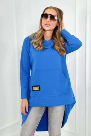 Sweatshirt with long back and hood mauve blue
