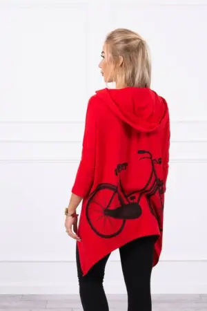 Sweatshirt with a bicycle print red
