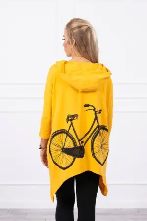 Sweatshirt with a bicycle print mustard