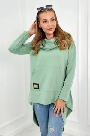 Sweatshirt with long back and hood dark mint