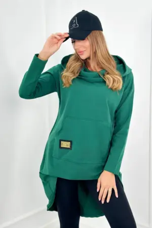 Sweatshirt with long back and hood green