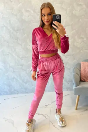 Velor set with Queen inscription fuchsia