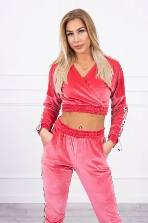 Velor set with Queen inscription raspberry