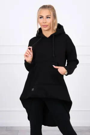 Padded sweatshirt with long back and hood black
