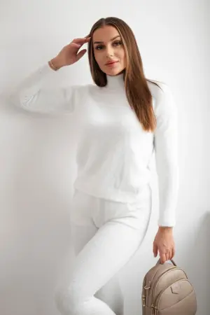 Alpaca sweater set two-piece ecru