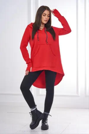 Insulated sweatshirt with longer back and hood red