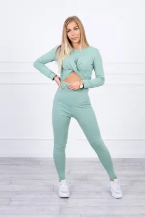 Set with ruffles on the blouse dark mint