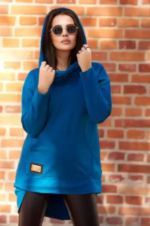 Sweatshirt with long back and hood marine