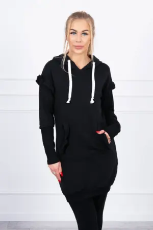 Dress with decorative frills and a hood black