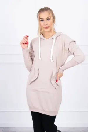 Dress with decorative frills and a hood beige