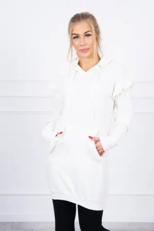 Dress with decorative frills and a hood ecru