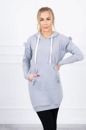 Dress with decorative frills and a hood gray