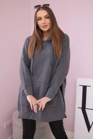 Insulated sweatshirt with slits on the sides graphite