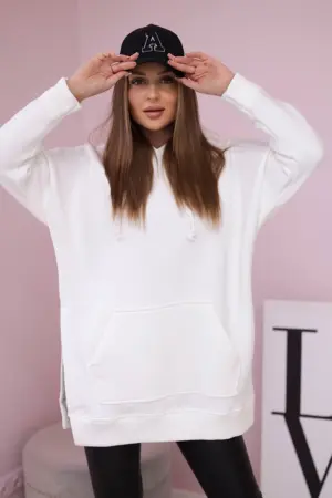 Insulated sweatshirt with slits on the sides ecru