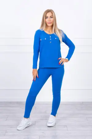 Set with a neckline with press studs mauve blue
