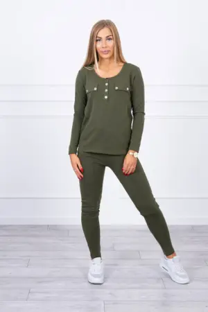 Set with a neckline with press studs khaki