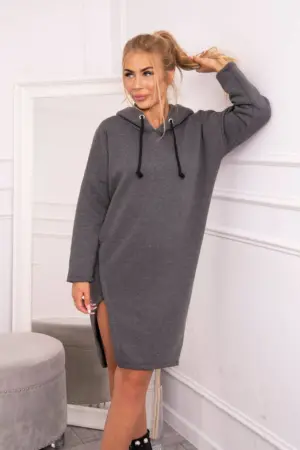 Dress with a hood and a slit on the side dark grey