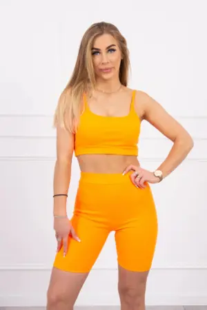 Set with high-waisted pants orange neon