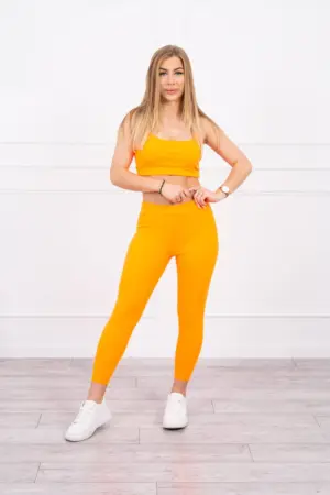 Striped top set with a blouse orange neon